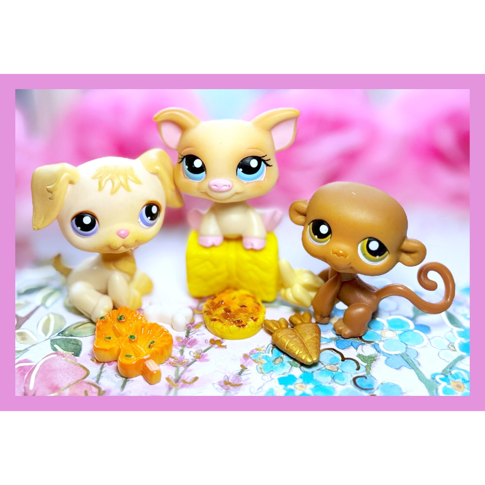 Authentic Littlest Pet Shop LPS #266 267 268 Tubes Retriever Dog Monkey Pig Set